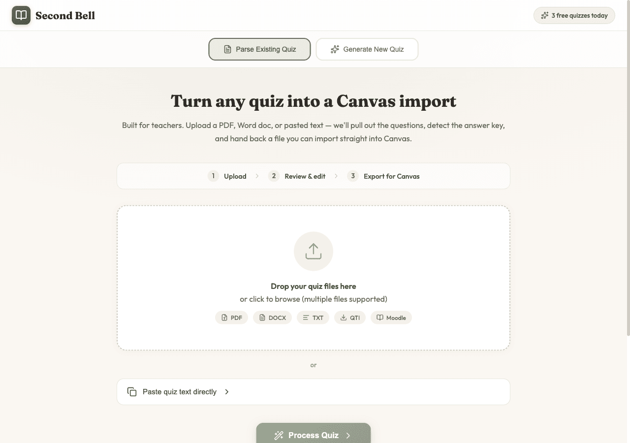 Second Bell Quiz Converter interface